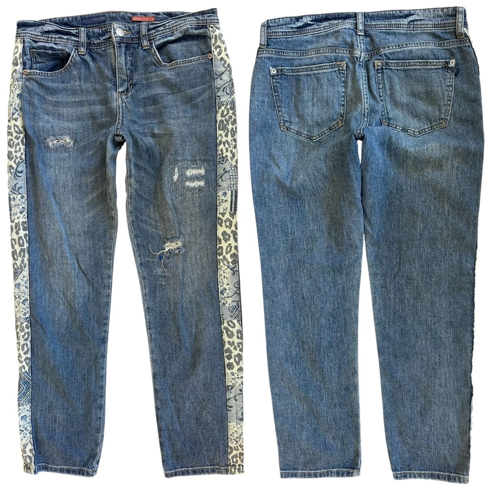 Anthropologie Pilcro Medium Wash Slim Boyfriend Crop Leopard Print Trim Jeans 26